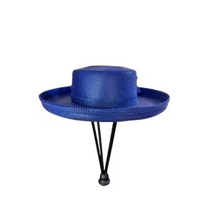 Elegant Royal Blue Woven Straw Wide Brim Hat with Bow Accent for Women